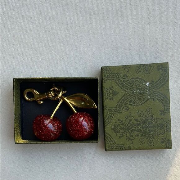 Cherry bag Charm in Gold and Red - Picture 6 of 12